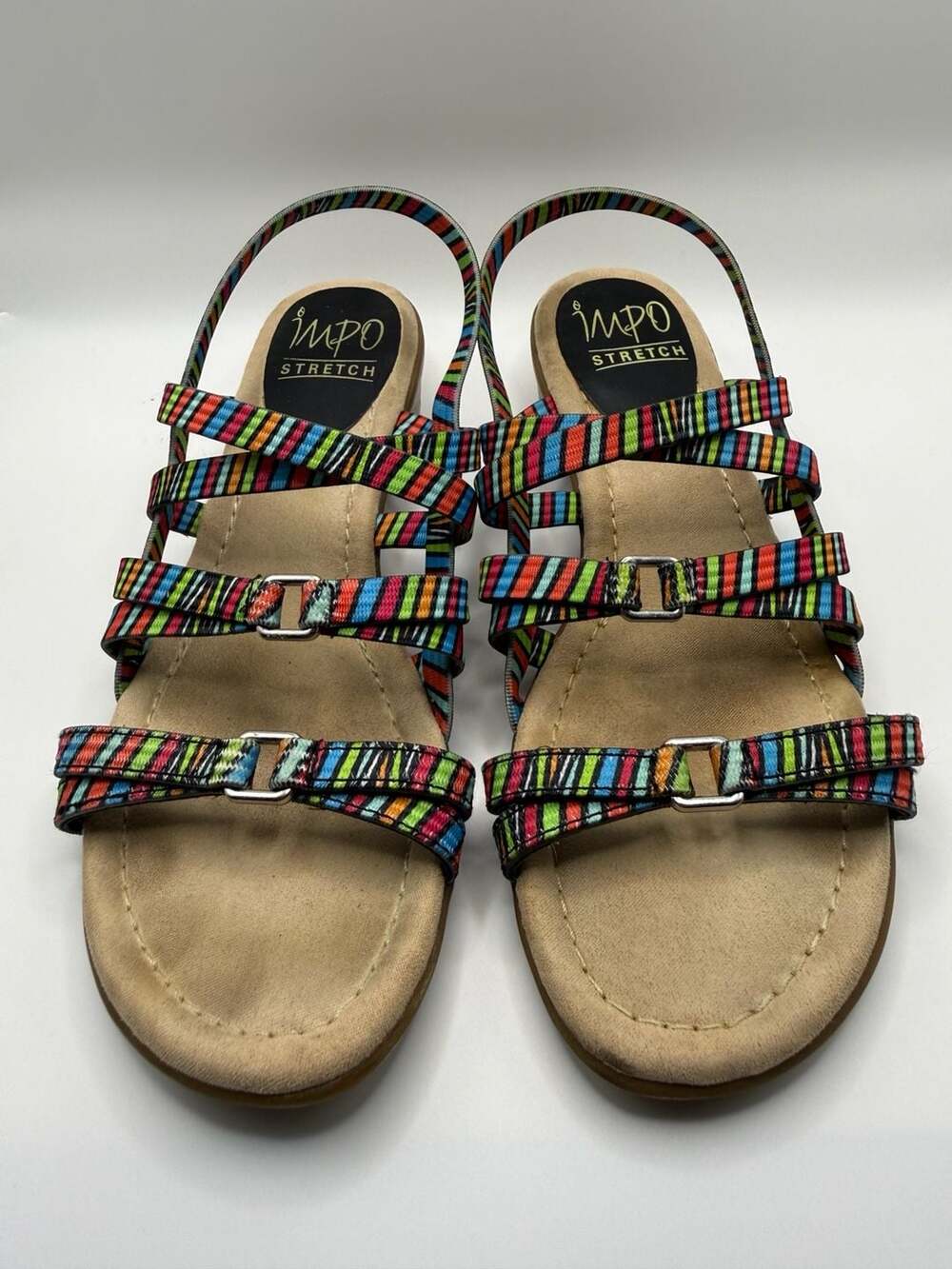 Women’s Stretch Strappy Multi-Colored Striped Wedge Sandals